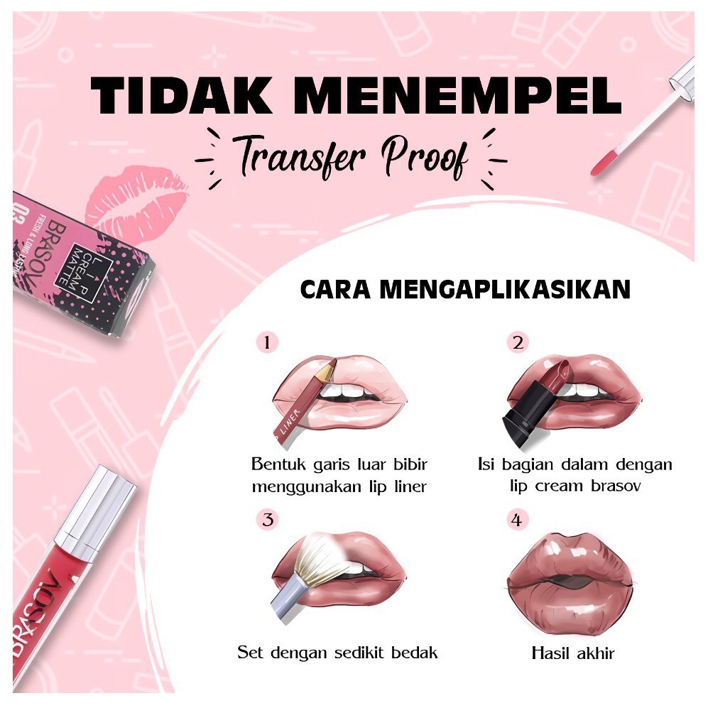 BRASOV Lip Cream Matte Fresh &amp; Long Lasting Lipstick Cair Kosmetik Make Up Wanita Halal BPOM