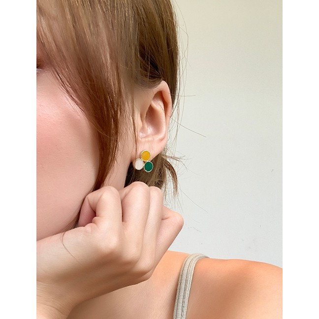 LRC Anting Tusuk Fashion Color 925 Silver Needle Tri-color Earrings F65076