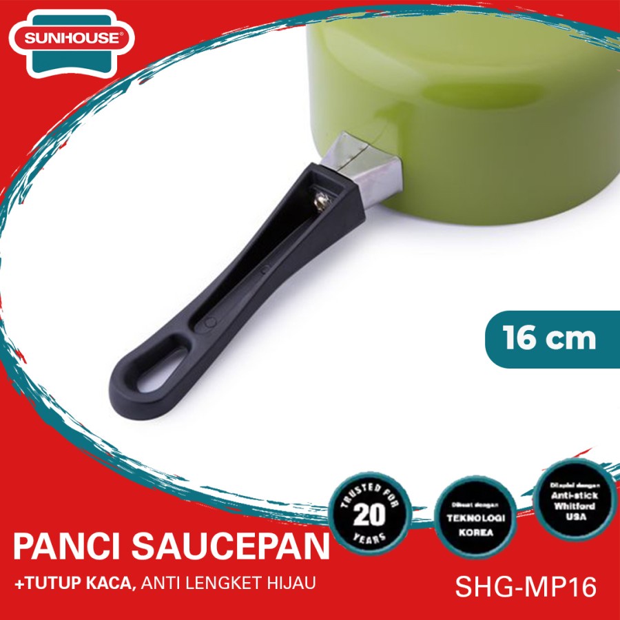 Sunhouse SHG-MP16 Panci Saucepaan Non-Stick+Tutup Kaca Anti Lengket