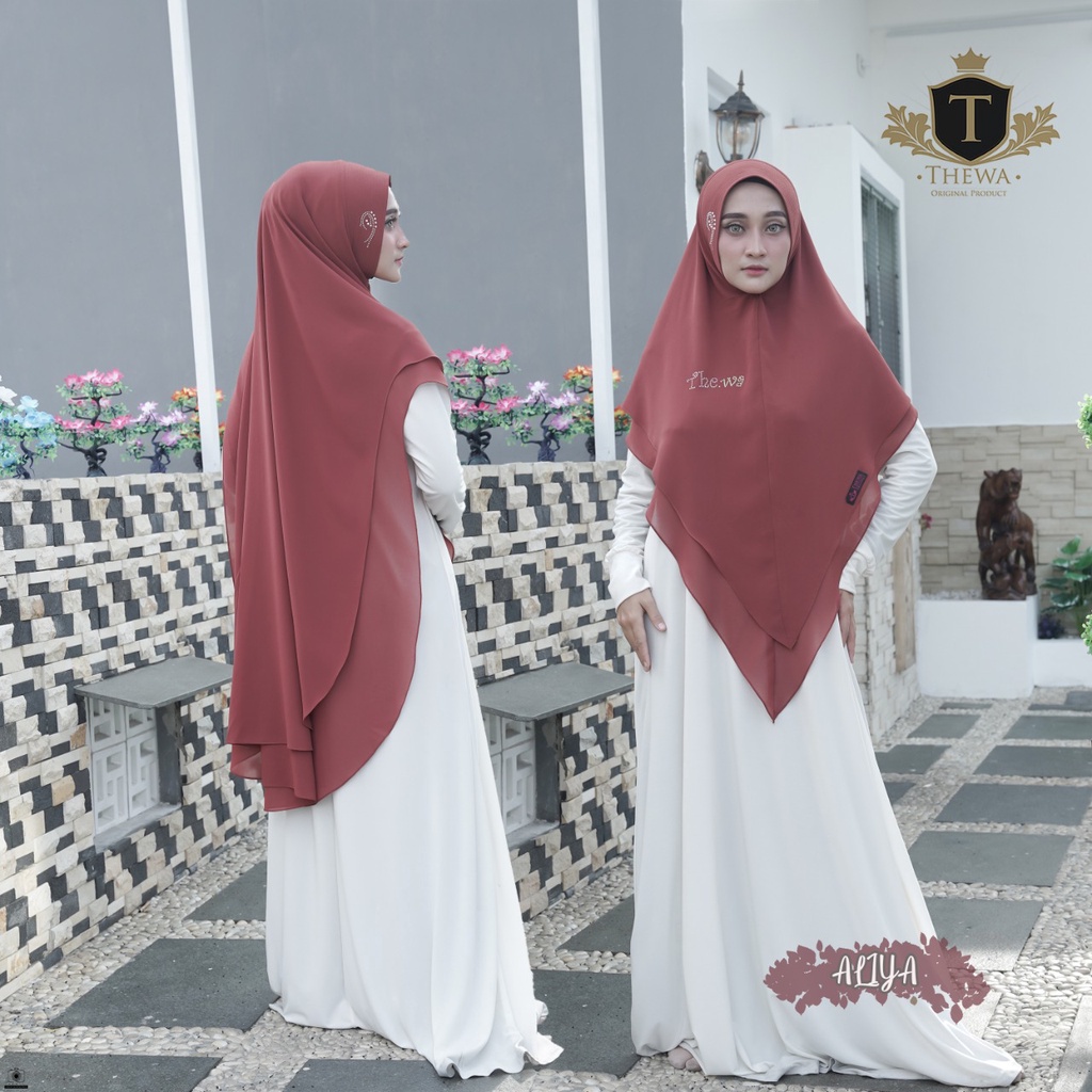 THEWA - Hijab Khimar Aliya Payet Lancip 2 Layer Kerudung Ceruty Babydoll