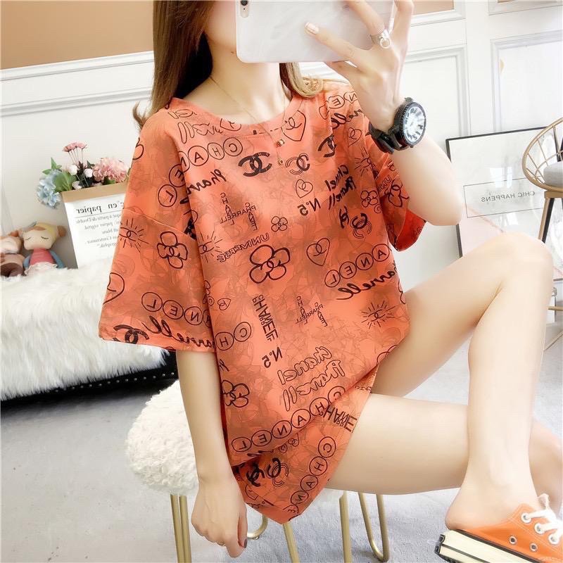 Oversize Tee Tshirt Wanita Model Longgar Motif C Full Print