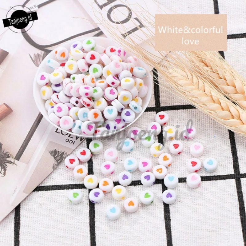 [ 120pcs ] Mote Love Bulat Manik Akrilik Love Warna Warni Bahan Membuat Aksesoris