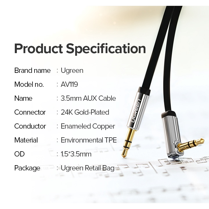 【Stok Produk di Indonesia】Ugreen Kabel Audio Aux 3.5mm Male Untuk Komputer / Headphone Xiaomi / Laptop / Mobil