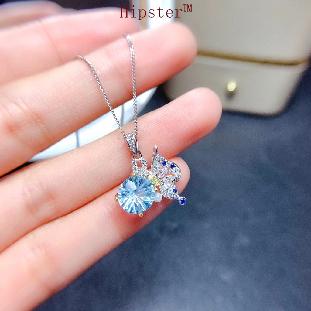 New Super Fairy Design Butterfly Suit Sky Sapphire Rings Pendants Necklace