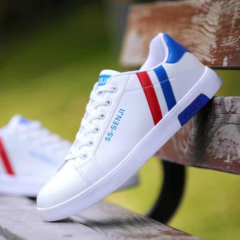 Sepatu pria Snaekers Casual Running Sepatu putih Ss-senji pria motif bulu-flatbiru/merah