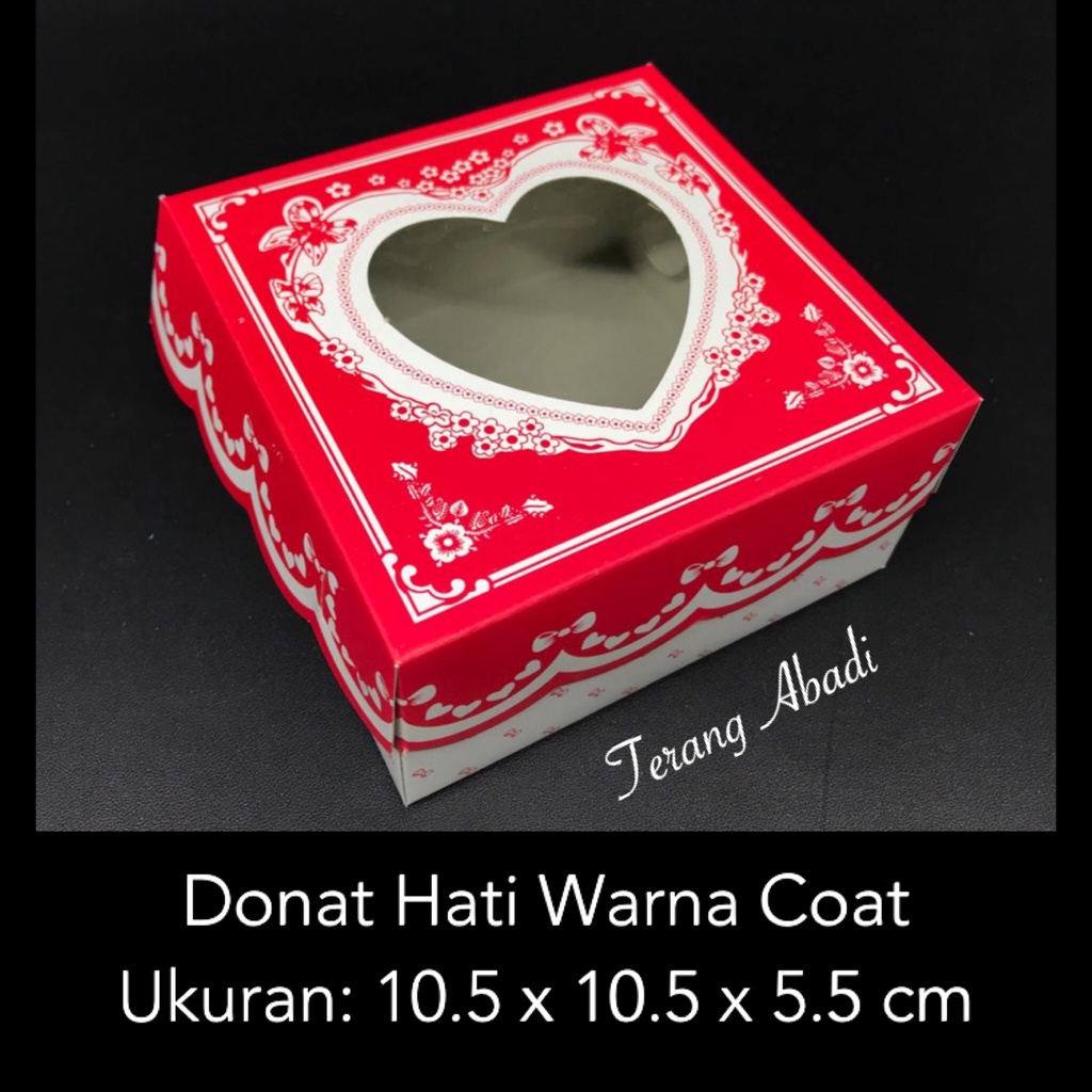 Dus Donat Kaca Hati Warna Coat 10.5x10.5x5.5 cm/ Dos Hajatan/ Kotak Snack Roti Kue/ Dus acara/ Box Snack/ Kardus Donat Syukuran