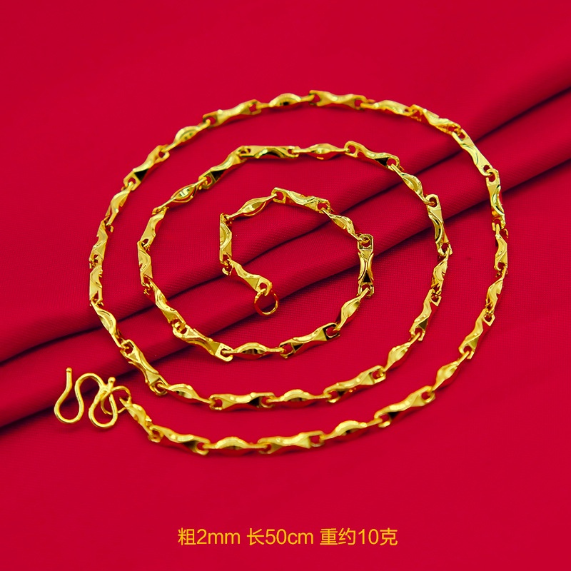 Goldkingdom Perhiasan Fashion 24K Bangkok Aksesoris Ready Stock Minimalis Multi-specification Rantai Tipis Berlapis Emas Asli Kadar 375 Wanita Ingot Kalung Rantai Klavikula