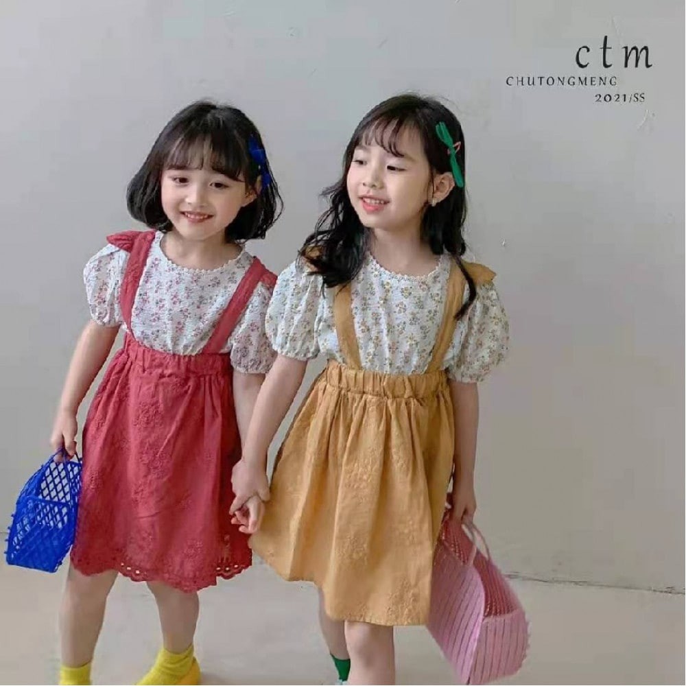 SETELAN BAJU ANAK OVERALL FLOWER A1078