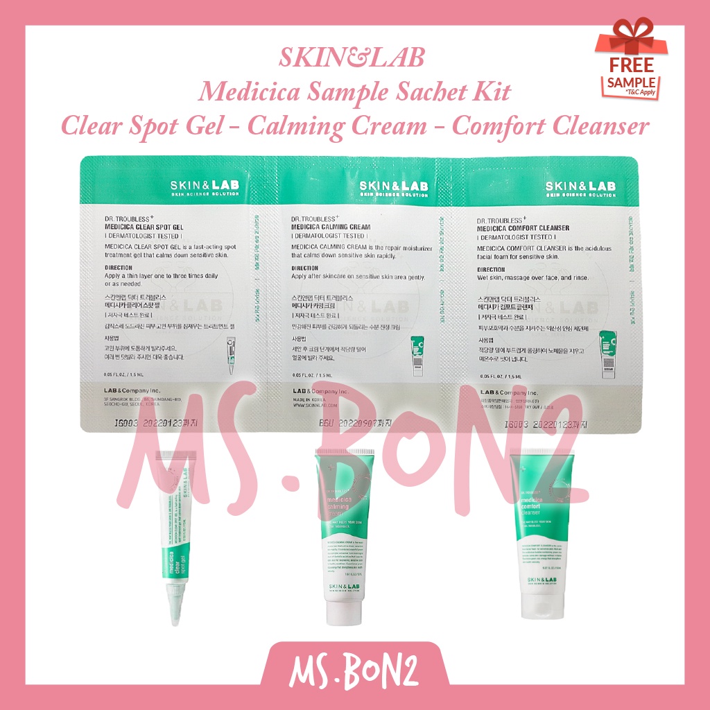 SKIN&LAB Medicica Sample Sachet Clear Spot Gel - Calming Cream - Comfort Cleanser - Kit Set Travel