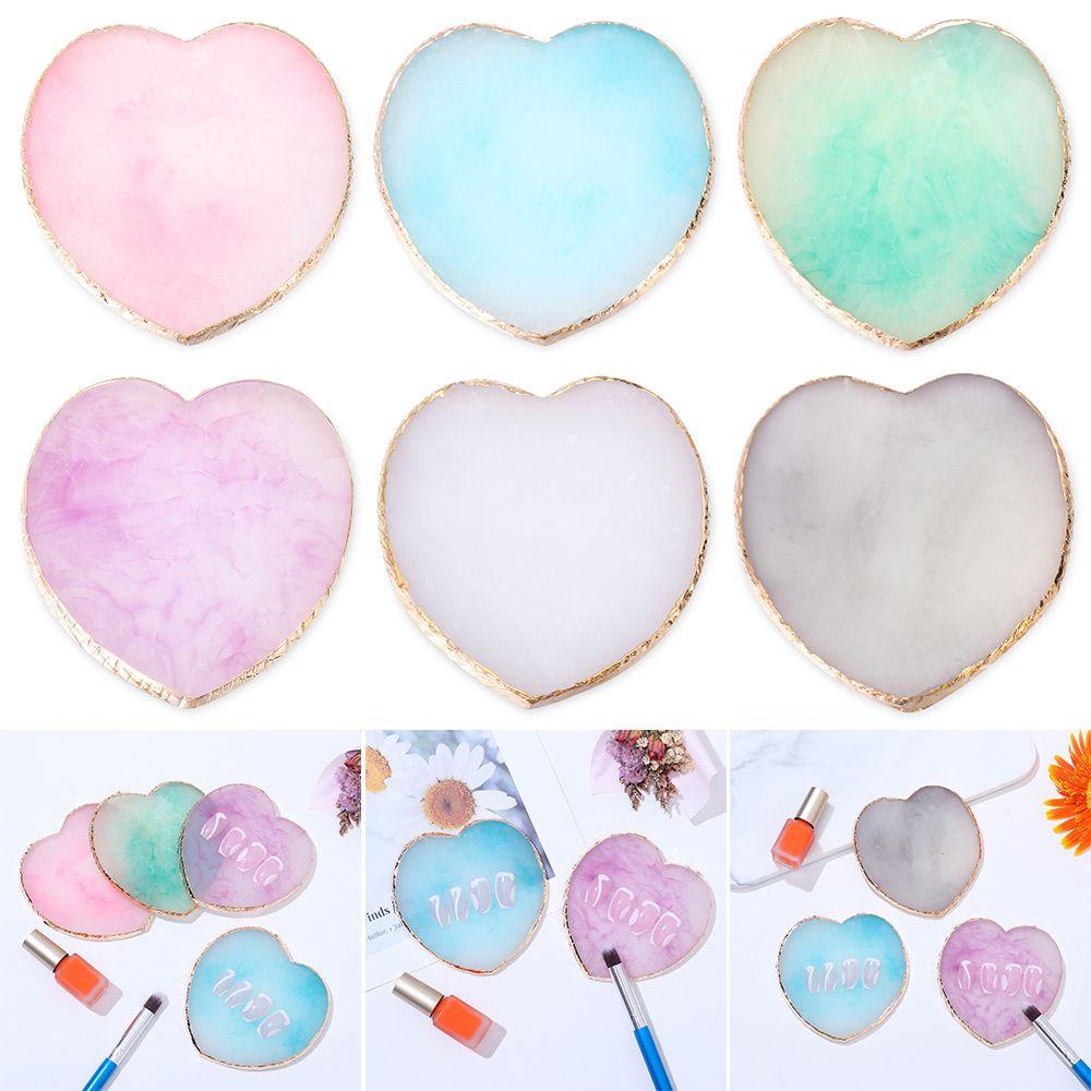 R-flower Nail Art Palette Bentuk Hati Batu Resin Goyang Rak Kuku Palsu Foundation Mixing Nail Art Plate Tips