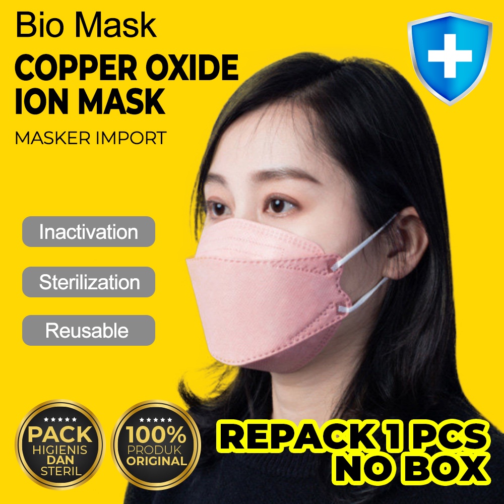 BIOMASK - Masker KF94 Copper Oxide Pink 1 Pcs- Ion Mask 4ply Korean Style - 1Pcs KN 95 KN 94 KF 94 K