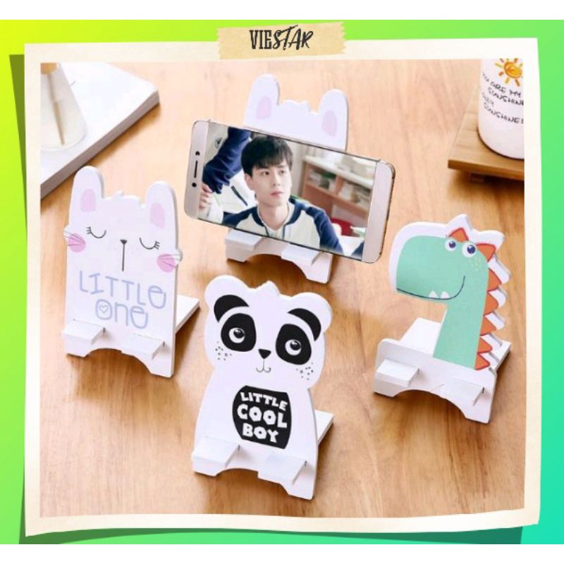 Phone Holder Hp Karakter Binatang Penyangga Handphone Dudukan Ponsel Kayu Aksesoris Hp Karakter Lucu