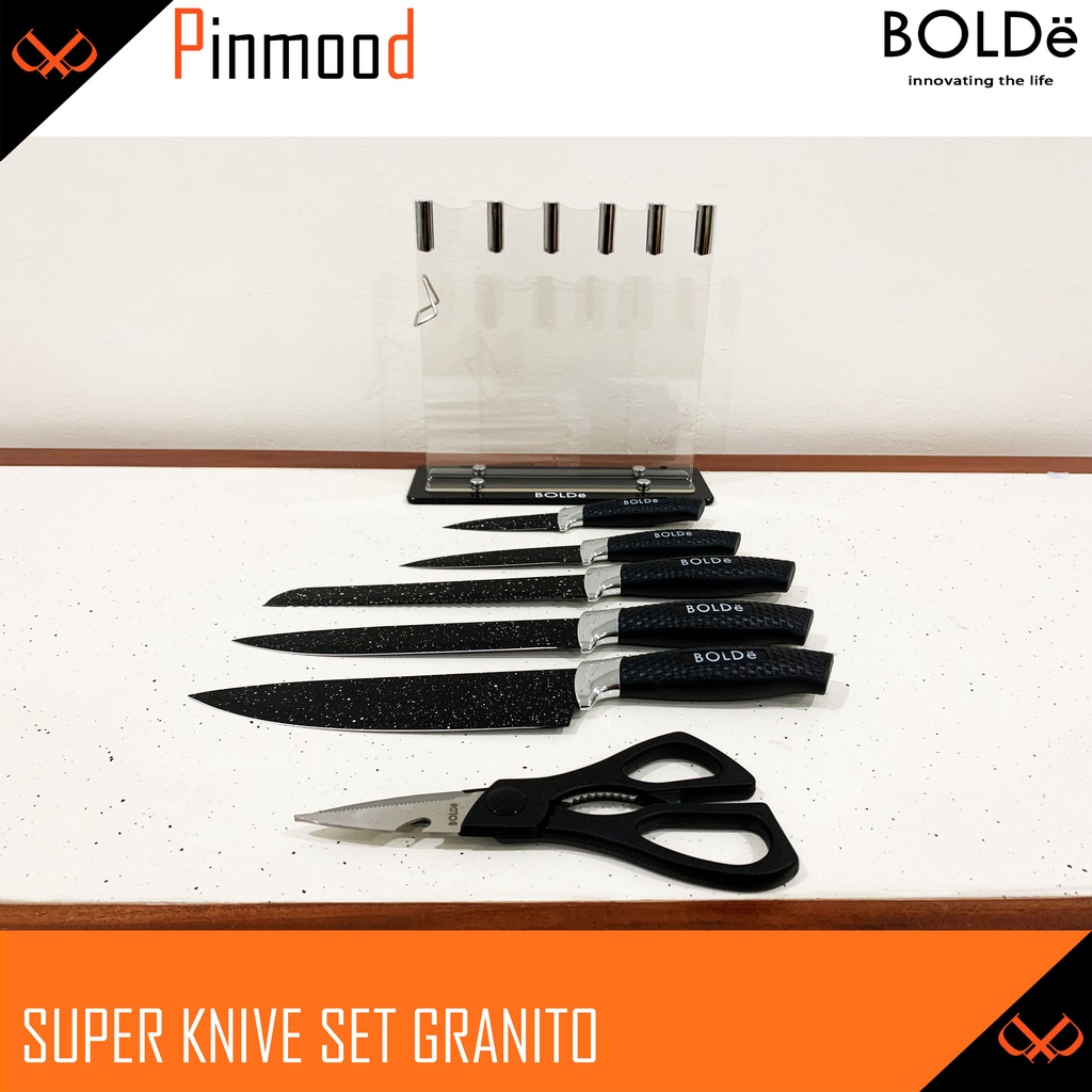 BOLDE SUPER KNIVES GRANITO 7 PCS SET BLACK PISAU GRANITE KNIFE GUNTING SCISSOR