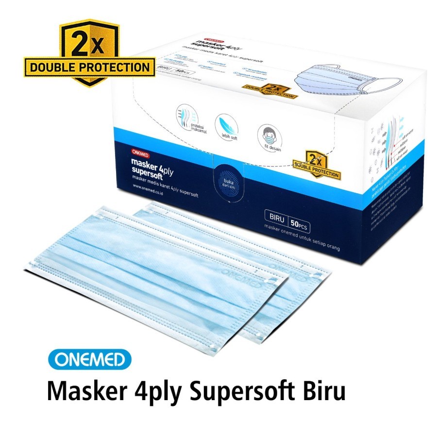 Masker Karet 4ply Super Soft Onemed Box Isi 50 Pcs - Biru OJB