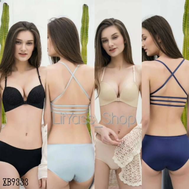 Seksi Bra Set X Back Triple Straps Pakaian Dalam Wanita Sexy Underwear Bh+Celana Dalam/Panty/Gstring
