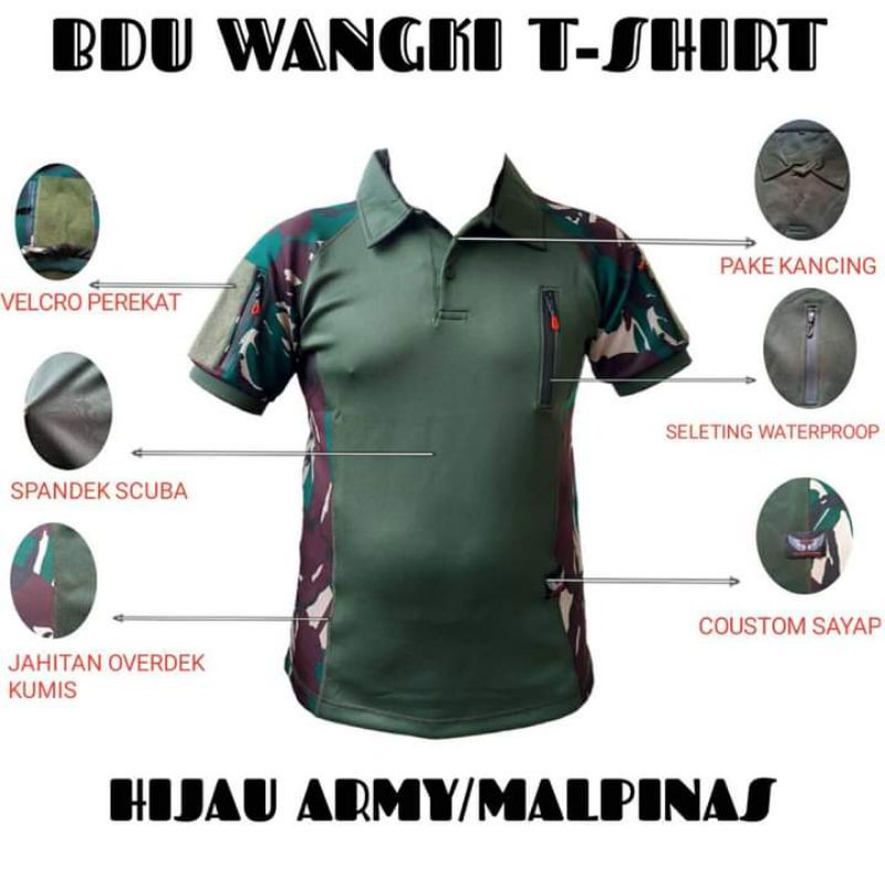 Kaos BDU Tanggan Pendek Army - T-Shirt TNI Loreng Terbaru 2021 - Baju lengan Pendek BDU Army Loreng 