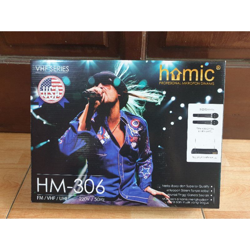 microphone homic HM-306 double wireless vhf series original