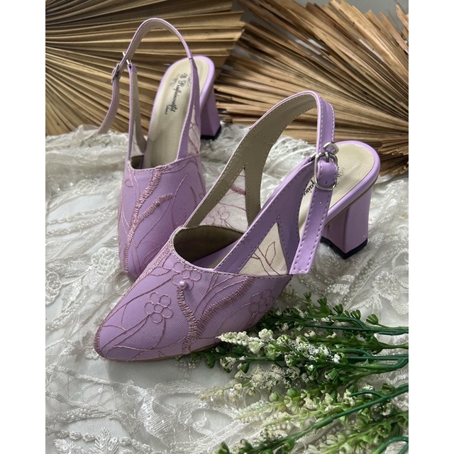 sepatu wanita pesta lilac Sabrina  tanpa payet 7cm tahu