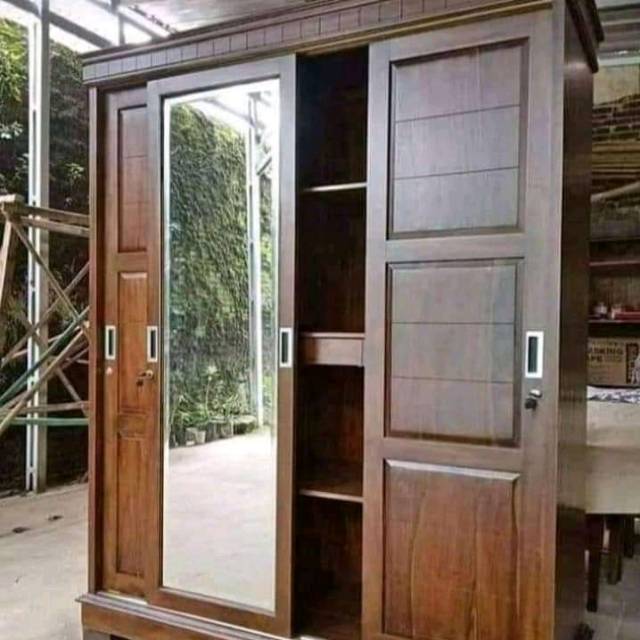 Almari pakaian minimalis sliding natural mewah