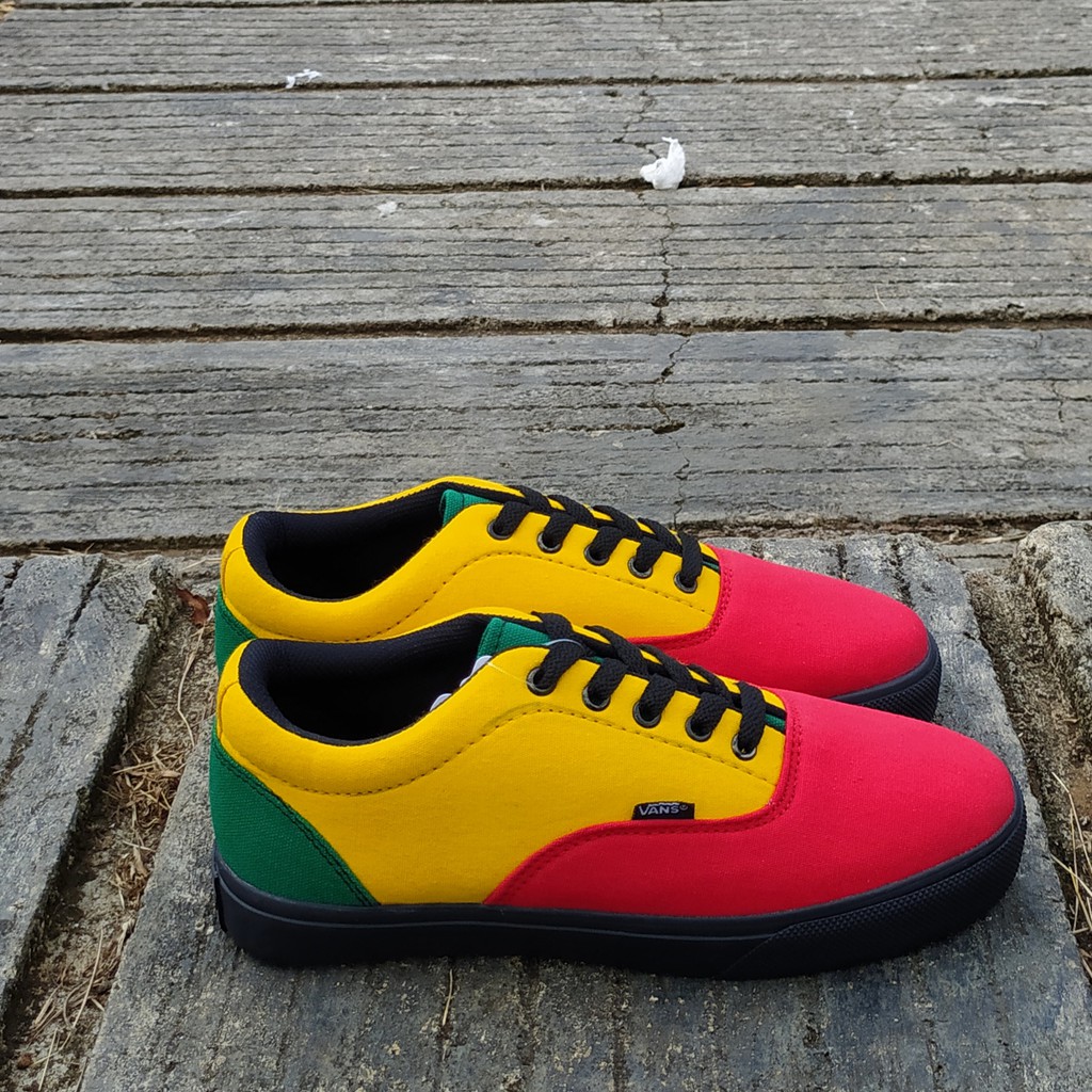 SEPATU REGGAE REGAE RASTA VANS ERA KASUAL MERAH KUNING HIJAU JAMAICA FOX PUTIH-HITAM