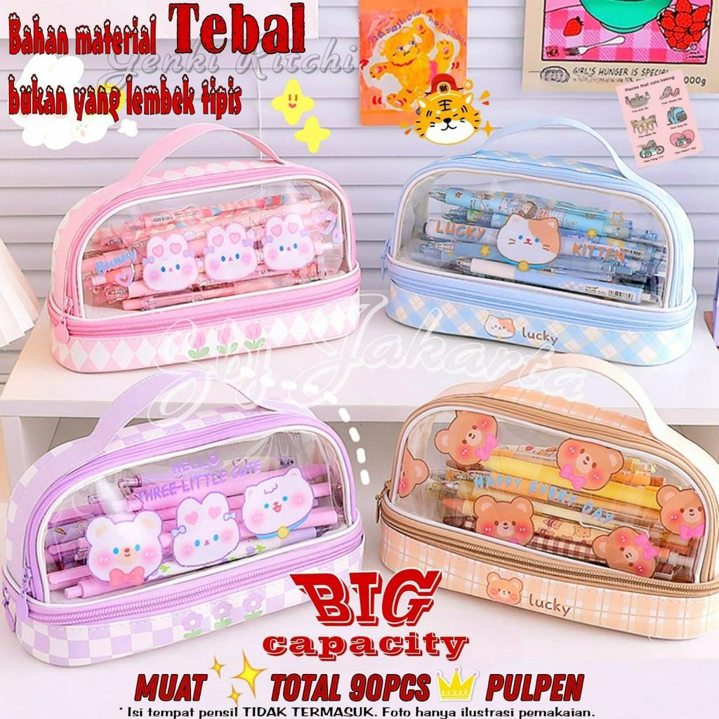 Tempat pensil Kotak Pensil anak cewek waterproof Trio Cutie Kapasitas besar Premium