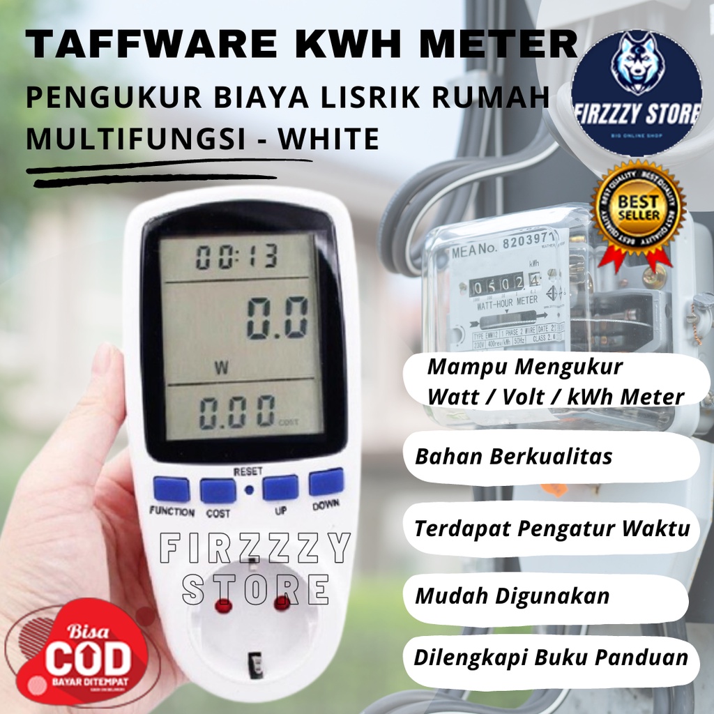 Taffware kWh Meter Pengukur Biaya Lisrik Rumah Multifungsi - White