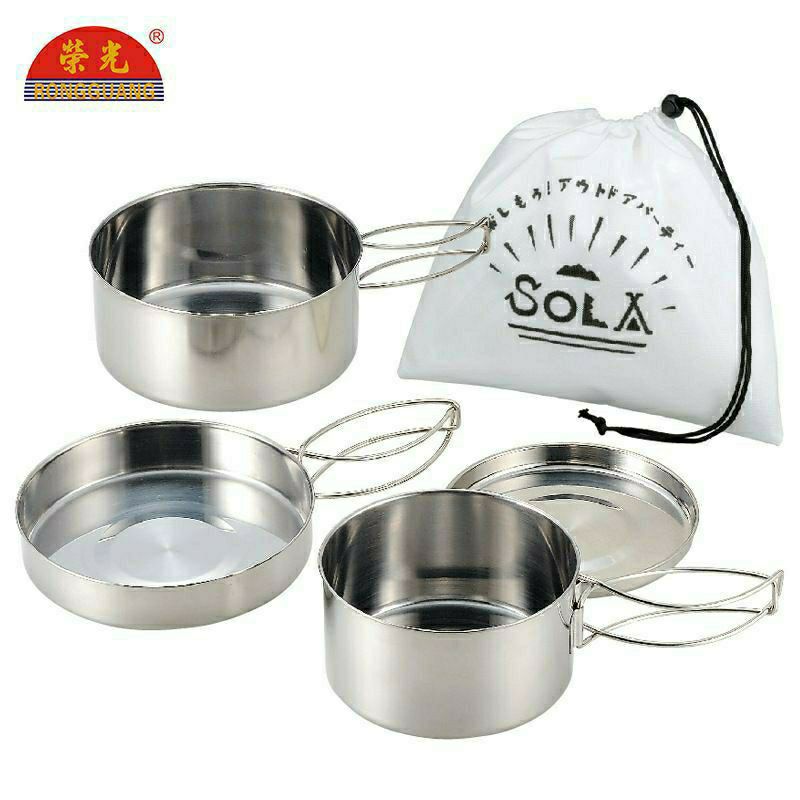 CAMELLWIL SOLA STAINLESS ISI 4 cooking set - Nesting camping - caramel cookingset - panci camping