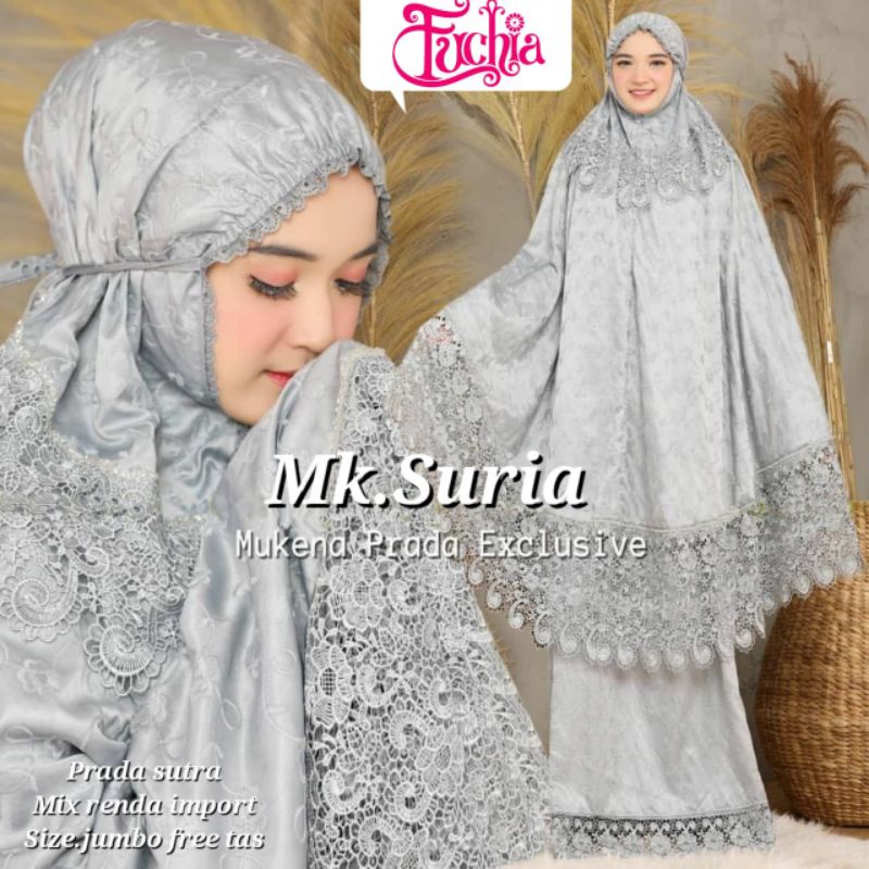 Mukena Dewasa Jumbo SURIA/Bahan prada sutra import mix renda
