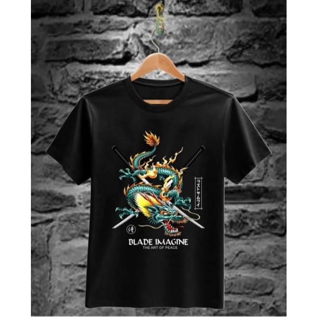 Baju Kaos Naga Blade Imagine/Kaos Naga Samurai/Kaos Samurai Jepang/Kaos Katana Jepang/Kaos Kanji Jep
