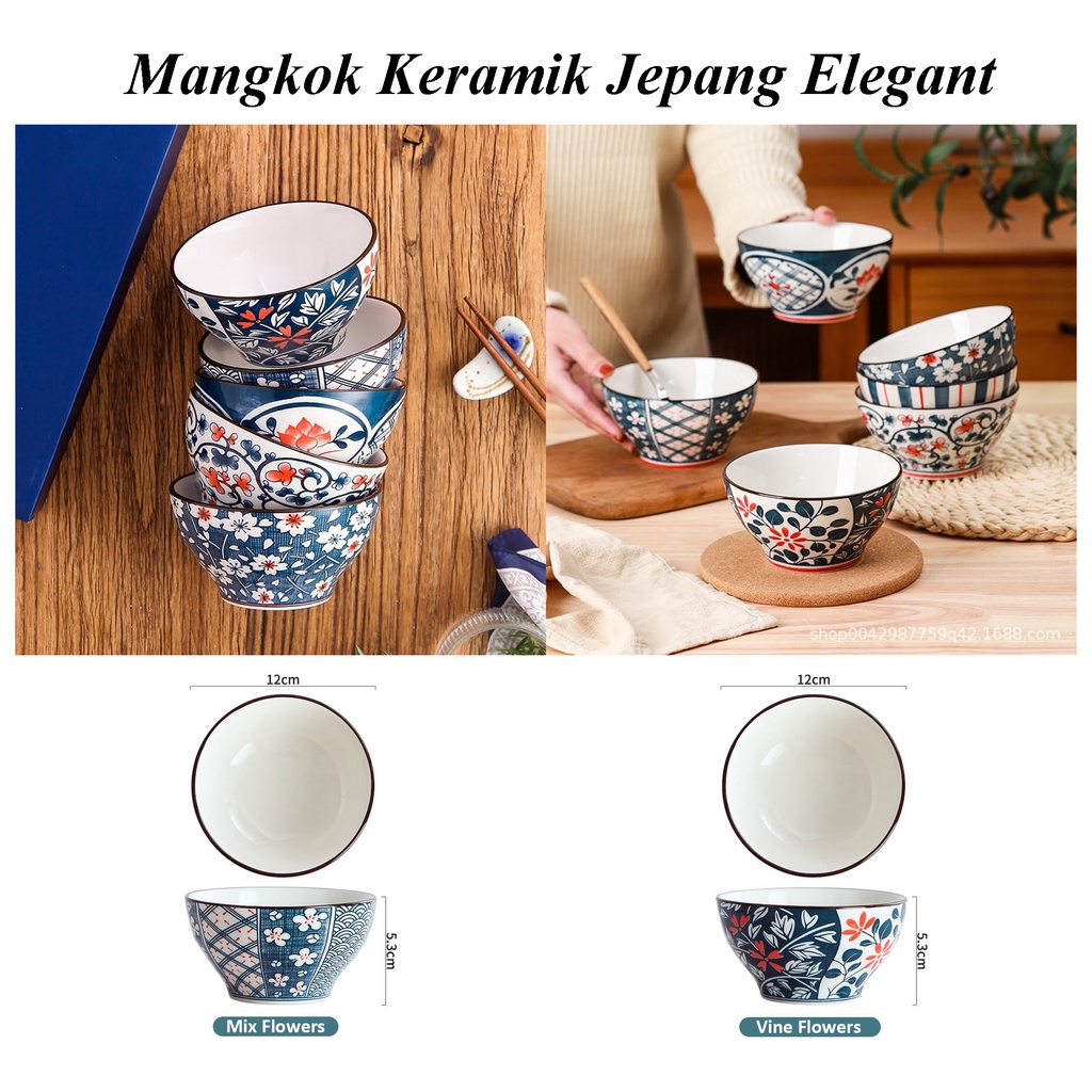 Mangkok Keramik Jepang Elegant Mangkok Makan Jepang Flowers