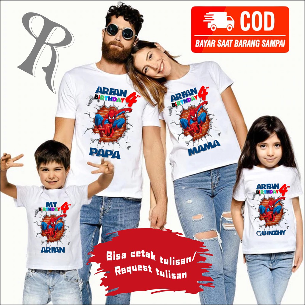 BAJU KAOS COUPLE KELUARGA |KAOS CUSTOM FAMILY CUSTOM ULANG TAHUN TEMA SPIDERMAN BISA REQUEST TULISAN