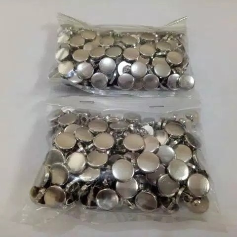 100 pcs Kancing Baju Jamur Silver Polos Datar Diameter 9 - 11 mm