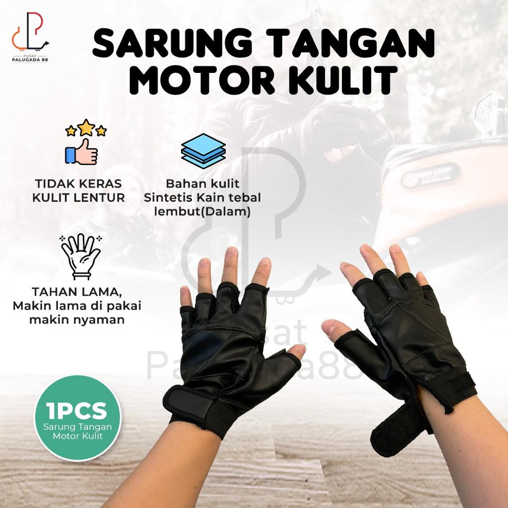 Sarung Tangan Motor Kulit Sintetis Half Finger Glove Protector Hitam Protektor Touchscreen Anti Slip