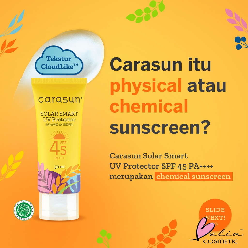 ❤ BELIA ❤ CARASUN Solar Smart UV Protector Sunscreen SPF 45 PA++++ (✔BPOM) 8ml | 30ml | 70ml