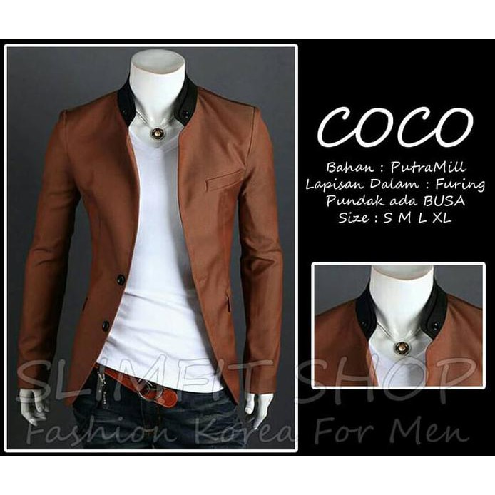 Blazer Coco - Jas Pria Slimfit Korea Cowok Gaul Coklat Terbaru Santai Top Quality