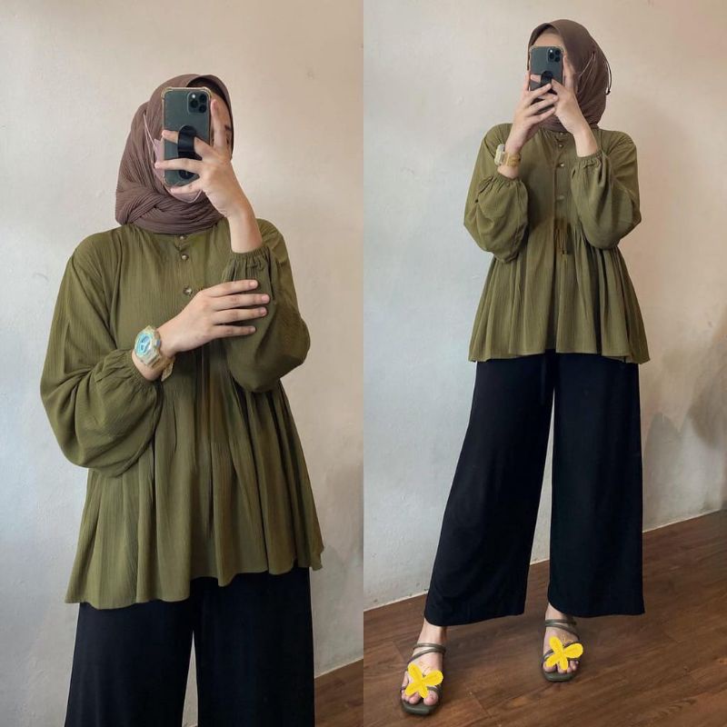 RAISA BLOUSE/RANIA BLOUSE JUMBO LD120/BLOUSE KEKINIAN/ATASAN KEKINIAN/ATASAN WANITA/BLOUSE WANITA/MOSCREPE LUXURY&amp;CRINGKLE BUSUI&amp;BUMIL/COD!!!