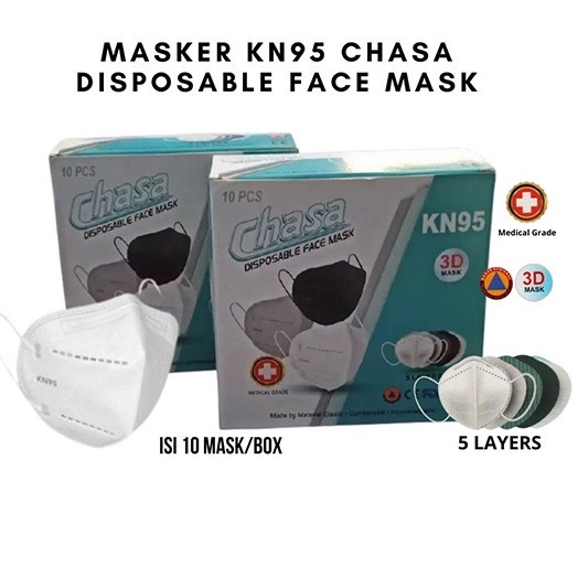 Masker 5ply KN95 Earloop Chasa 3D Mask Kemenkes isi 10pc