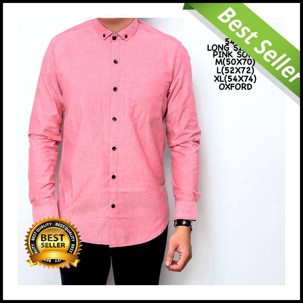 KEMEJA POLOS PRIA PINK SIMPLE BAJU PRIA LENGAN PANJANG POLOS BAHAN