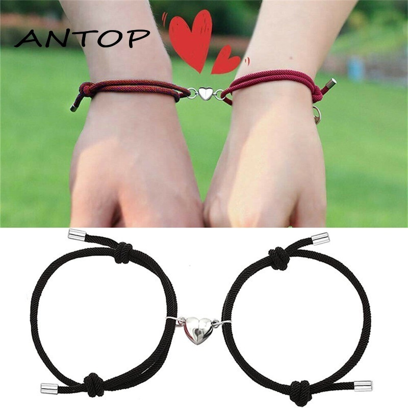 2 Pcs Gelang Cinta Pasangan Tali Kepang Magnetik Gaya Cina Untuk / Pria / Wanita ANTOP