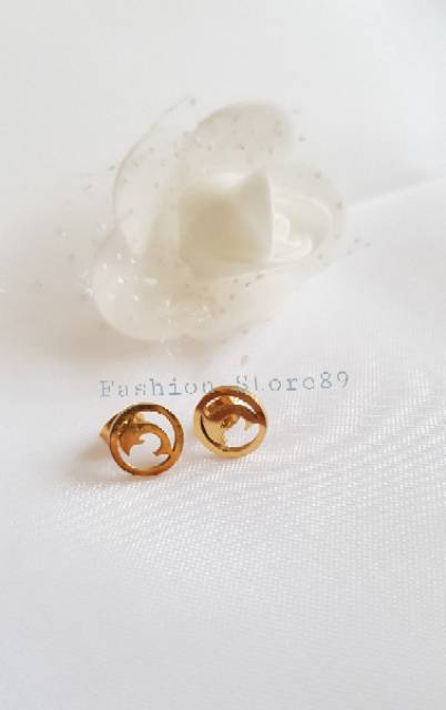 Anti tusuk dolphin import gold simple elegant Anting anak dan dewasa model tusuk Titanium