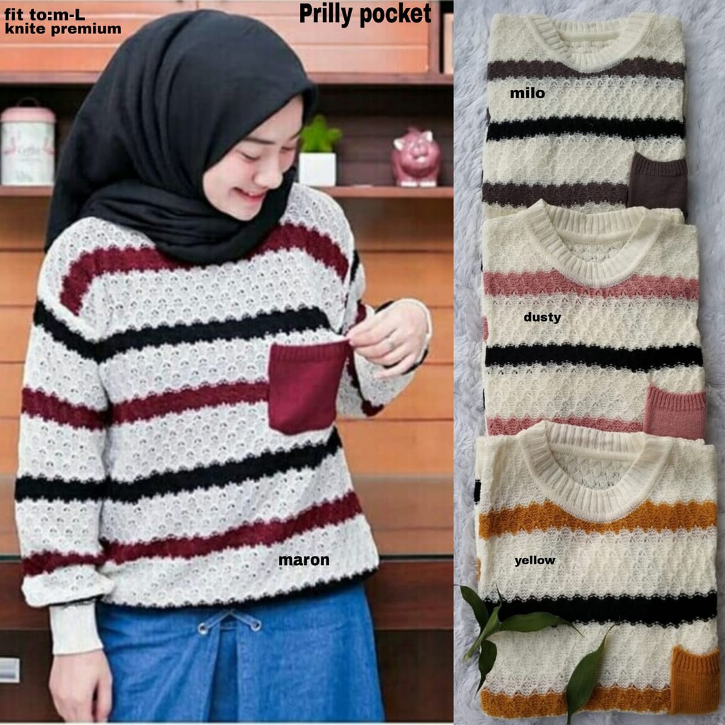 PRILLY POCKET BAHAN WOOL SWEATER QUALITY TO FIT M-L