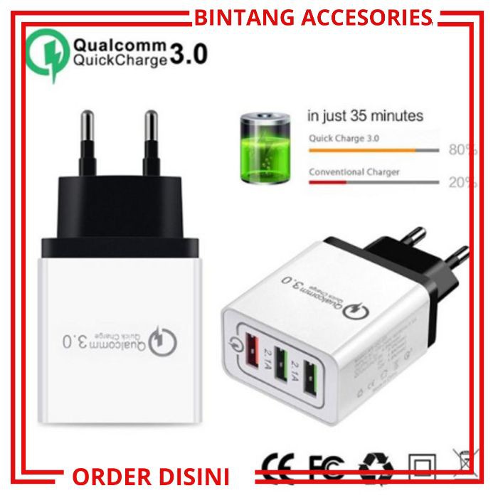 W193 KEPALA CASAN HP 3 PORT USB KEPALA CHARGER HP QUALCOMM CHARGER OPPO XIAOMI KEPALA ADAPTOR