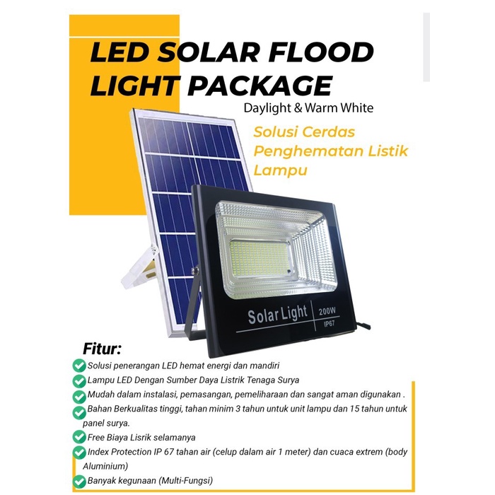 200 Watt LAMPU SOROT SOLAR PANEL KUNING/PUTIH LED Lampu saja 