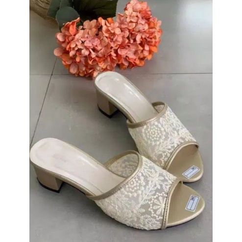 Highils Wanita Kekinian Heels Brukat Heals Brokat Sendal Kondangan Terbaru Sandal Hak Tahu Murah Hai