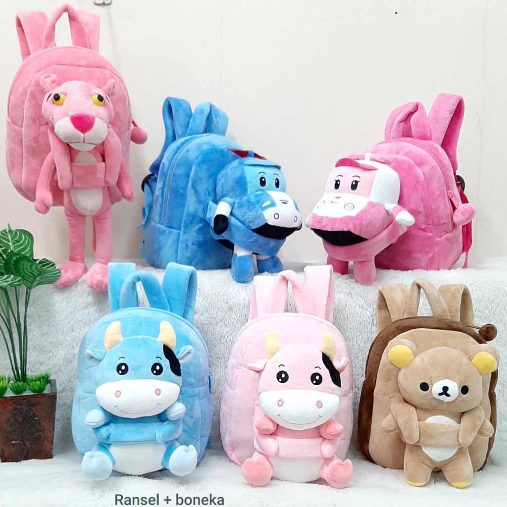 Tas Ransel Boneka Poli Pesawat Amber Sapi  Beruang Anak Baby Paud TK