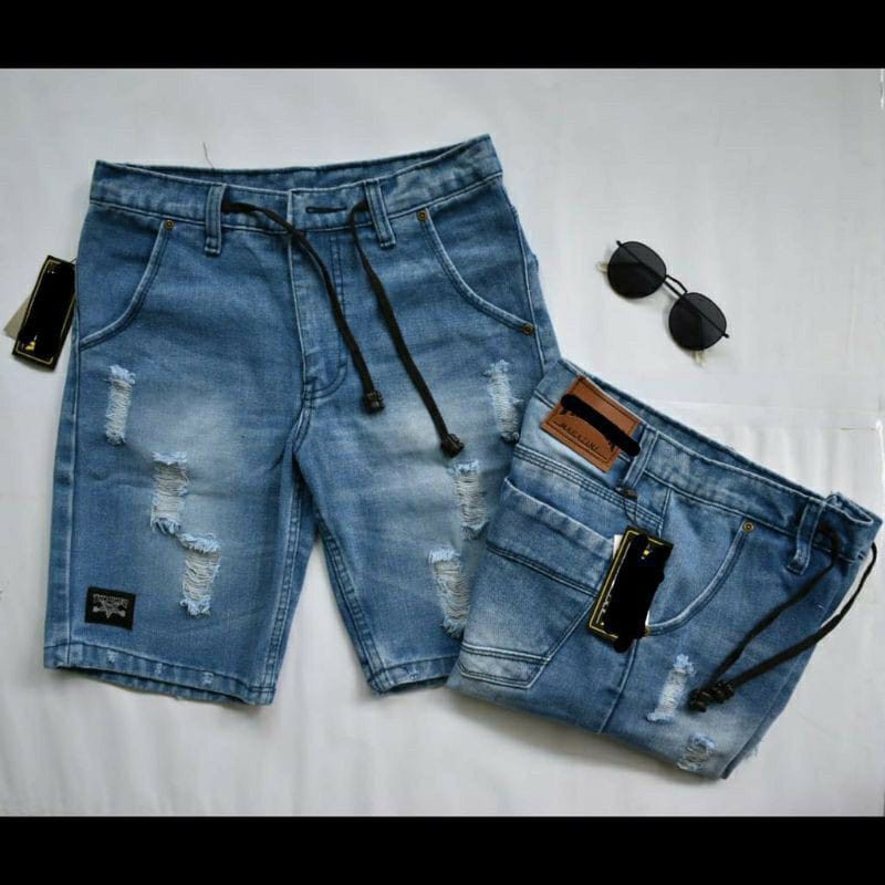 [Bisa COD]Celana Jeans Pendek Sobek Pria Wisker Jeans Pendek Ripped Robek Pria Premium Distro