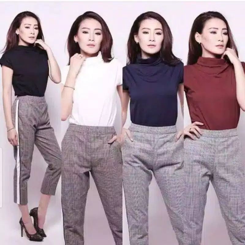 kaos leher tinggi turtle lengan pendek kekinian