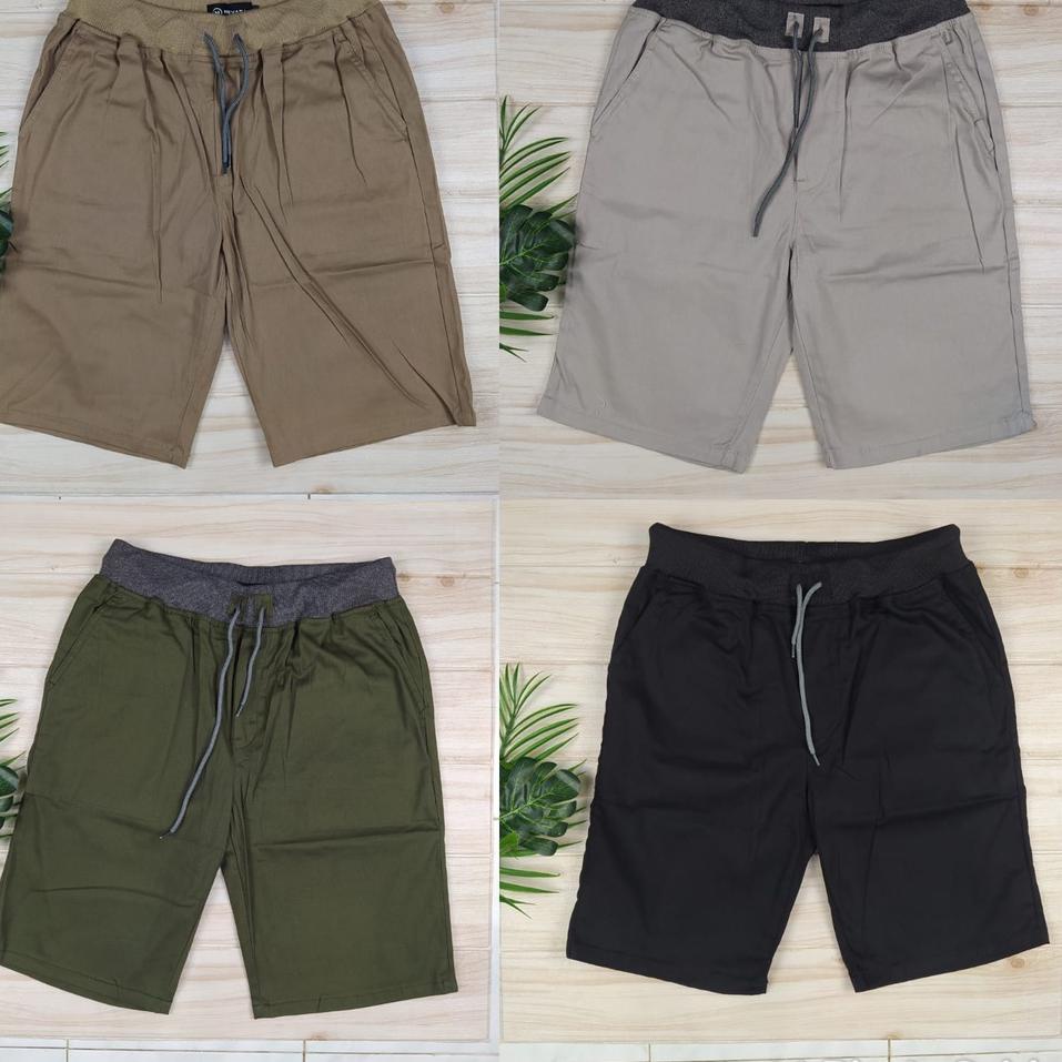 LANGSUNG KIRIM.. NEVADA POLA BESAR woven cowok pria celana pendek kain chinos pinggang karet branded