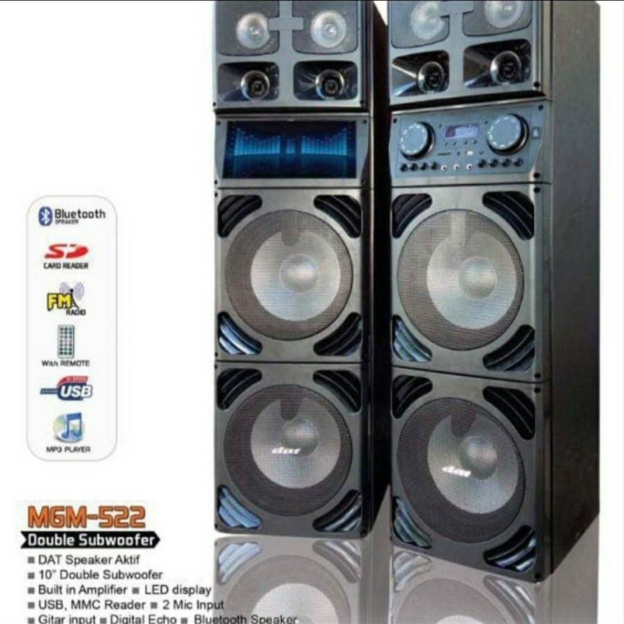 Speaker aktif pasif dat 10 inch mgm 522 double subwoofer mgm522