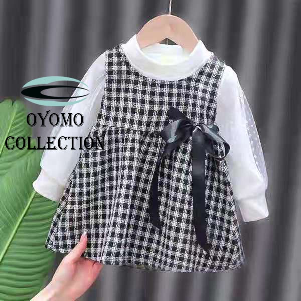 Oyomo Dress Anak Perempuan Lengan Panjang Bahan Katun Import / Gaun Pesta Ulang Tahun Anak Cewek Bahan Lembut